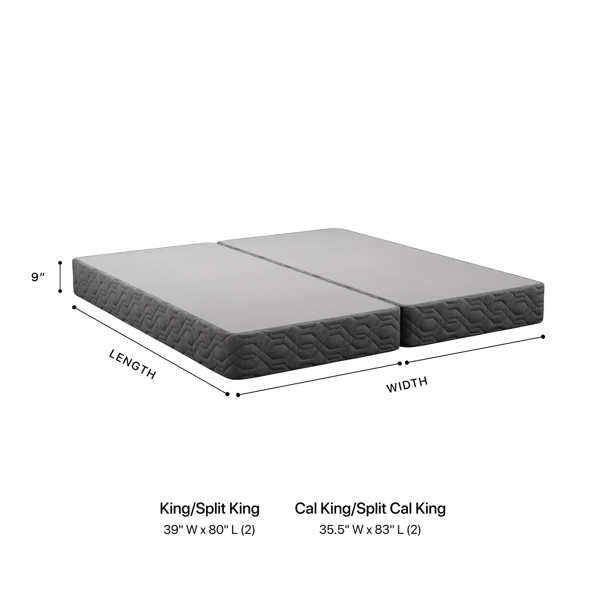 2 Beautyrest Black Standard Foundations showing the Split King and Cal King size