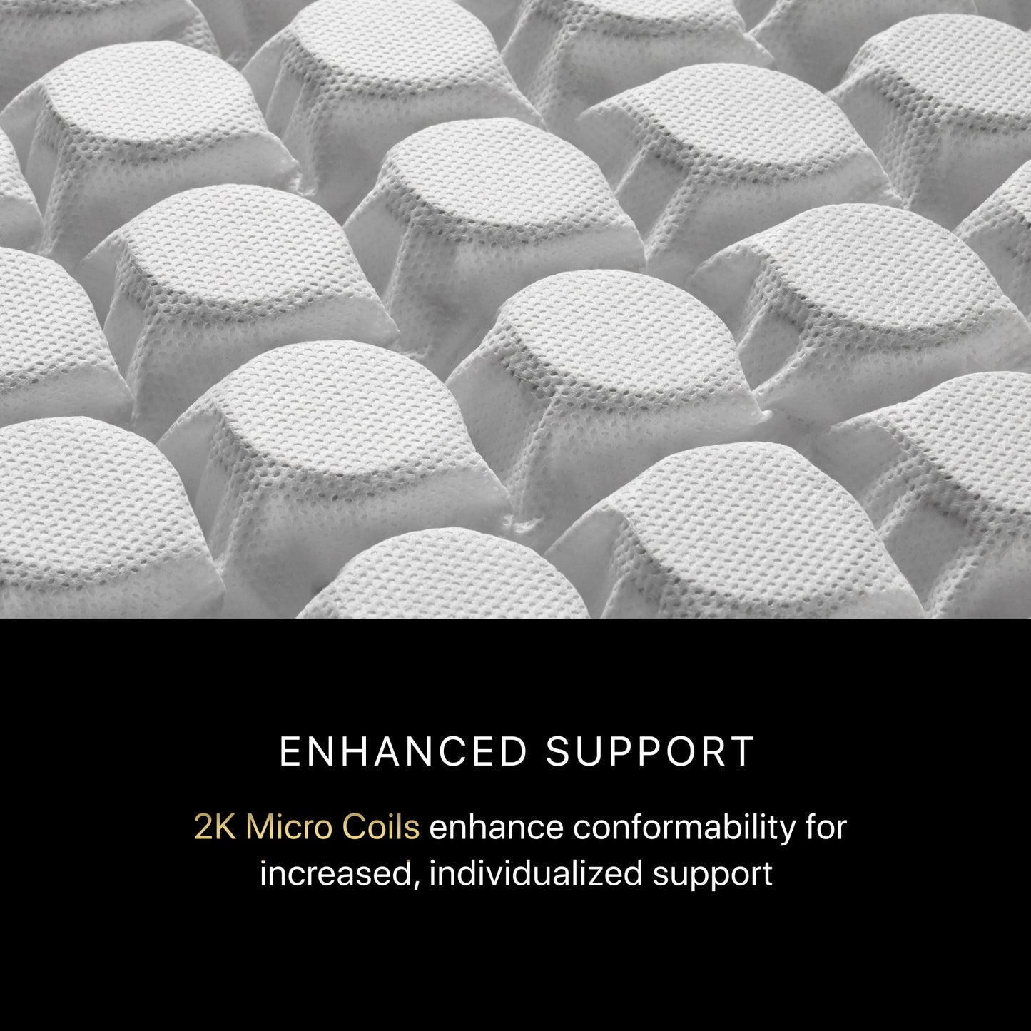 Close-up of 2K micro coils with text about enhanced support