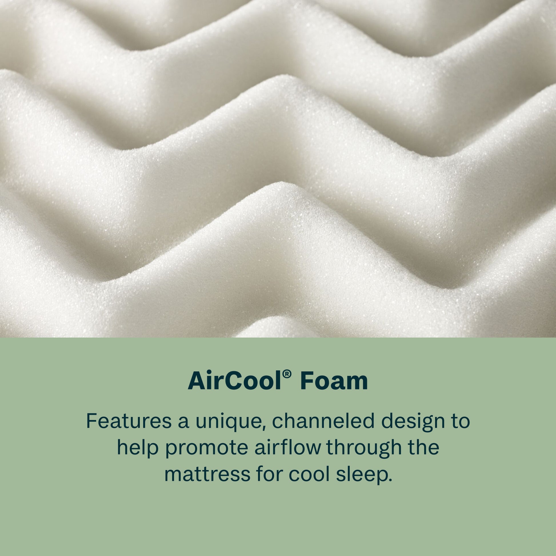 Close-up of Beautysleep AirCool foam with text describing its design for cooling sleep.