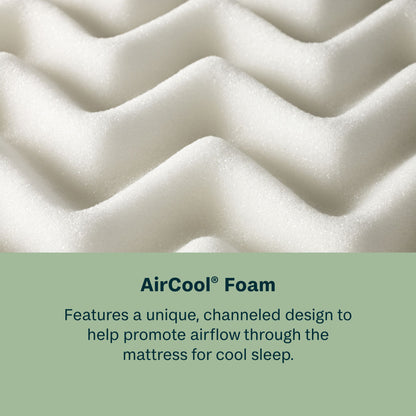 Close-up of Beautysleep AirCool foam with text describing its design for cooling sleep.