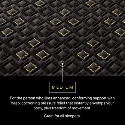 Text on a black textured background describing medium support for sleepers.